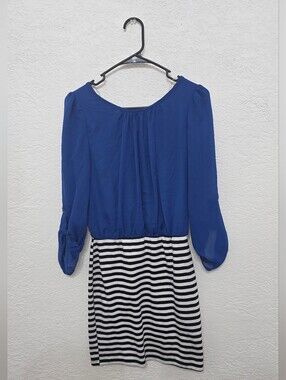 Blue and Black White Striped Women's Dress Sapphire Dolls Medium